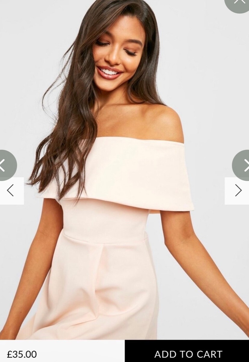 boohoo off the shoulder dip hem skater dress boohoo Women's Petite Off The Shoulder Skater Mini Dress