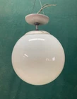 Vintage 12" Round Milk Glass Ball Ceiling Light Fixture Old Mid Century 124-25E