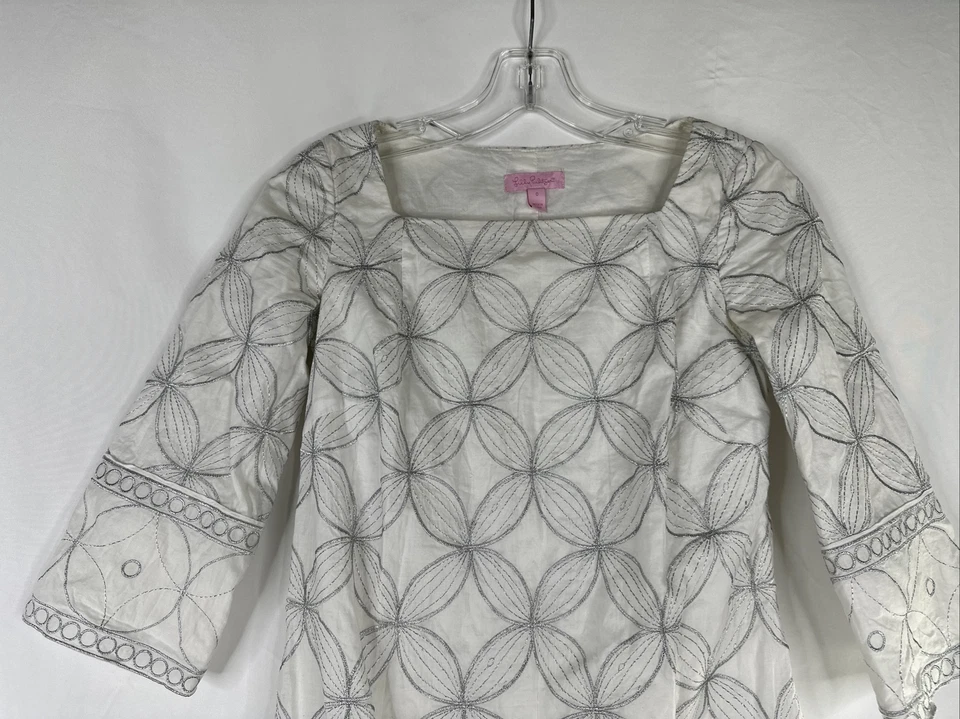 Vestido recto Lilly Pulitzer Lyla bordado metálico para mujer talla 0 blanco plateado Foto 2 de 4