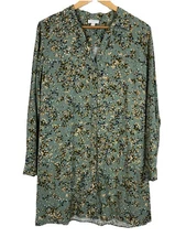 J. Jill M Sage Green Floral Flowy Tunic Top Button Front Long Sleeve A Line