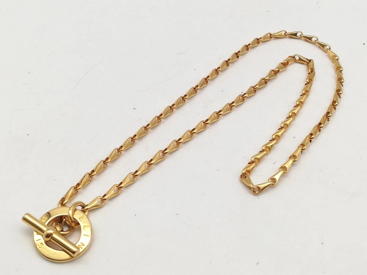 CELINE Collana Cerchio Vintage Logo Catena Oro Ciondolo Lungo