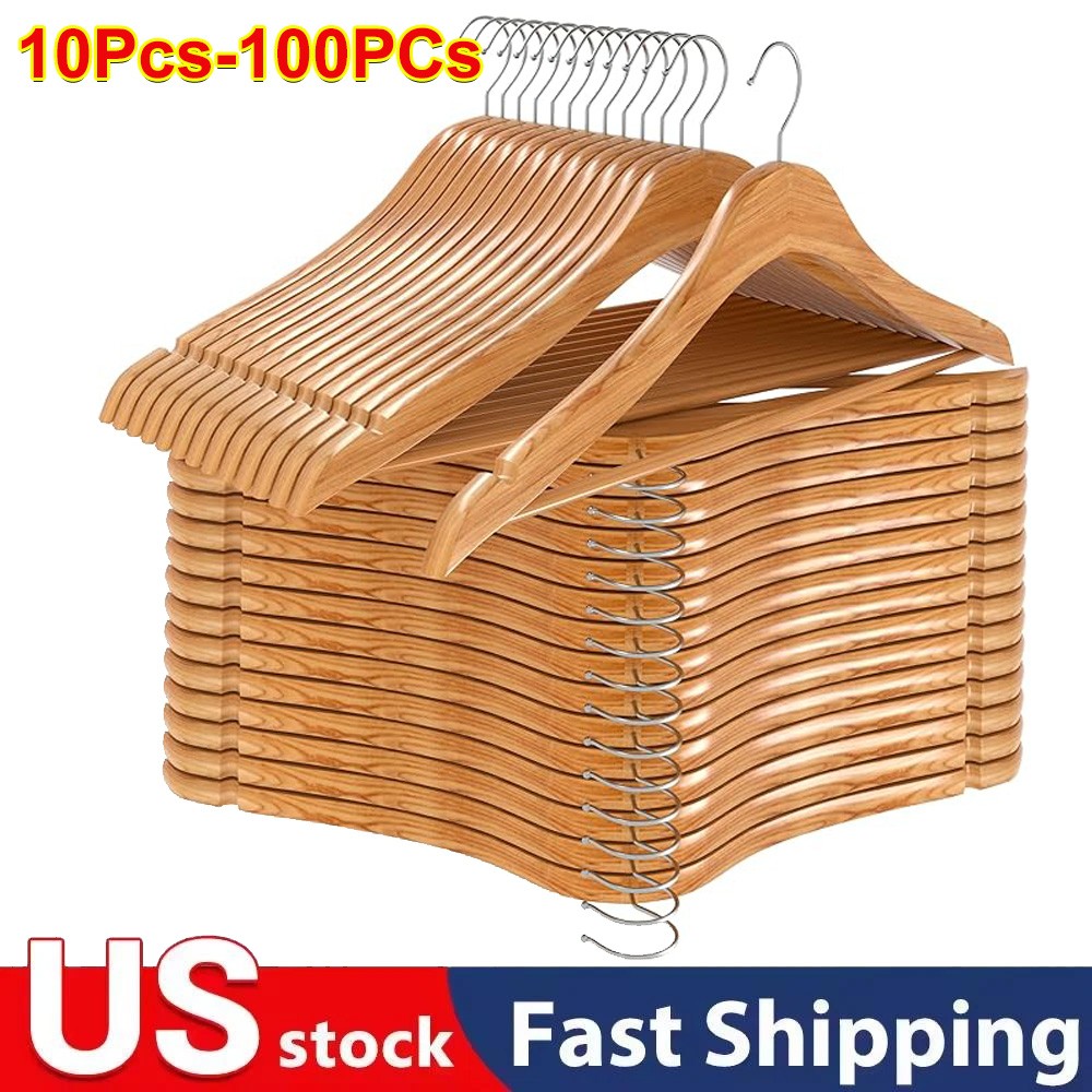 Wooden Hangers Pack of 10 20 & 50 & 100 Suit Hangers Premium Natural Finish Home