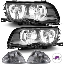 Set Scheinwerfer Re +Li 98-01 Schwarz +Blinker Weiß passt für BMW E46 4/5 Türer