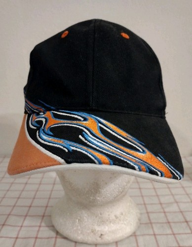 Flame Fire Racing Cap Hat Black Adjustable Embroidered