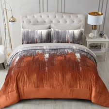Comforter Set King, Thanksgiving Burnt Orange 7 Pieces Bed in a Bag Abstract ...
