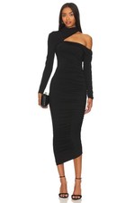 Revolve Misha Dress Womens XXS Clotilde Black One Shoulder Long Sleeve Ruched
