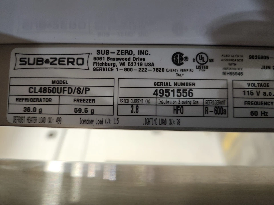 Geladeira freezer 48” sub zero lado a lado CL4850UFD nova caixa aberta - Imagem 2 de 4