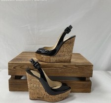 Christian Louboutin zeppe plateau punta aperta nere in vernice, taglia 37