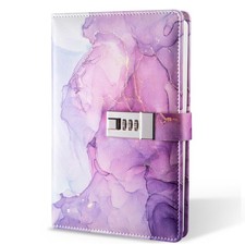 Diary with Lock, A5 Lockable Journal, PU Leather 8.6 5.9 inches, Purple