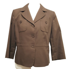 Talbots Womens Blazer Size 14P Brown 3 Button No Vent 3/4 Sleeve Pick Stitching