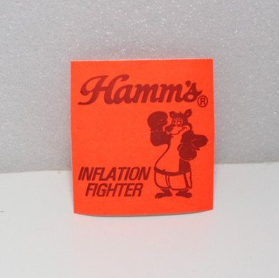 VINTAGE HAMMS BEAR INFLATION FIGHTER BOXING BEER SITCKER LABEL 2'' ADVERTISITING