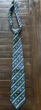 Men's Blue Green White Striped Woven Necktie Tie w/ Repeating "12" Print