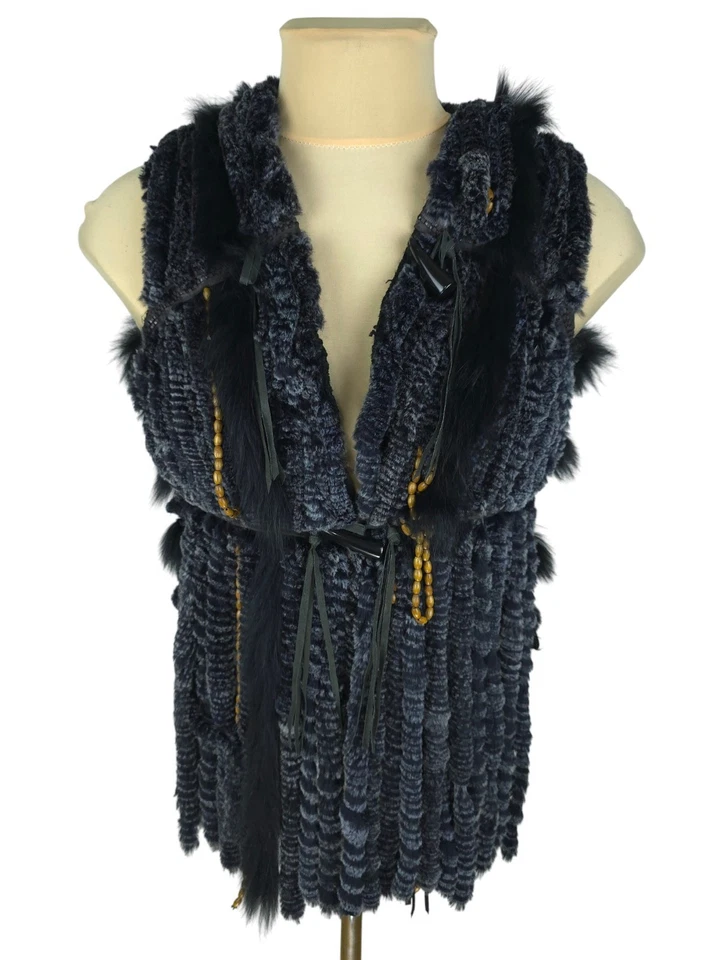 Rizal Womens Gray Real Fur/Leather Vest Gilet Size S* - Image 2 of 4