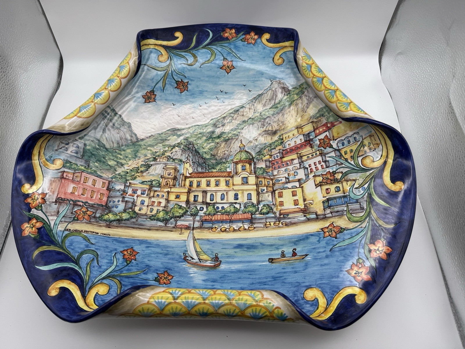 Positano Scenery 20" Decorative Ceramic Plate Handmade Hand Painted Italy OOAK