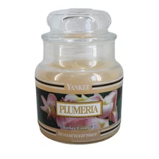 Yankee Candle Plumeria Housewarmer Jar Candle 3.7 oz Black Band White Label