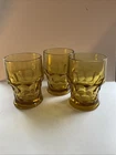 Set of 3 Vintage Anchor Hocking Georgian Honeycomb Amber Drinking Glasses 4 1/4”