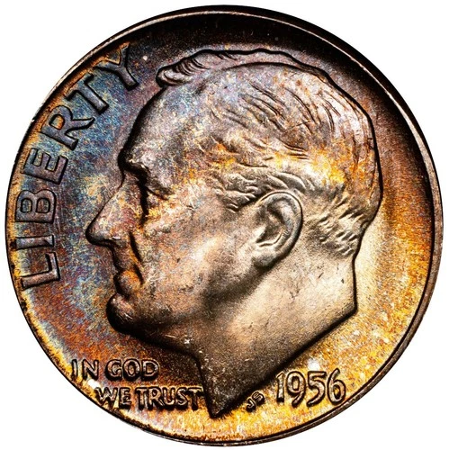 1956 Toned Roosevelt Dime CACG MS 64 See Video Toning Silver Coin CAC 10C
