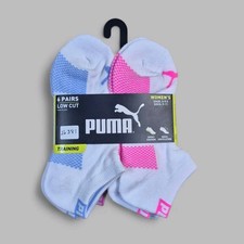 PUMA Womens Socks Low Cut Mesh Ventilation Cushion 6 Pair Shoe Size 5-9.5 White