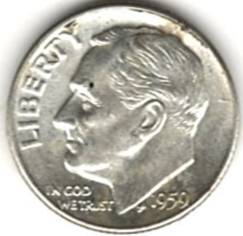 1959 D ROOSEVELT DIME in BRILLIANT UNCIRCULATED CONDITION stk 60