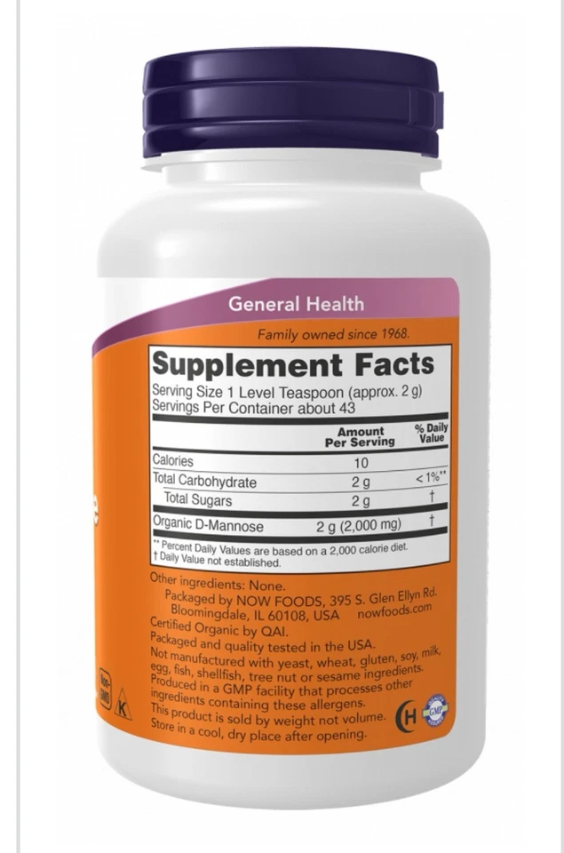 Polvo D-Manosa 3 oz de NOW Foods, tracto urinario saludable Foto 2 de 2