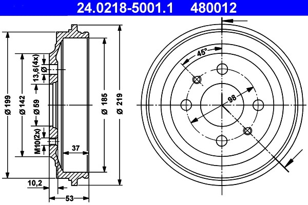 Bremstrommel 24.0218-5001.1 ATE FüR Abarth Fiat Lancia Seat-image
