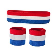 Sweatbands for Kids, Moisture Wicking 2 Wristbands and 1 Red White and Blue