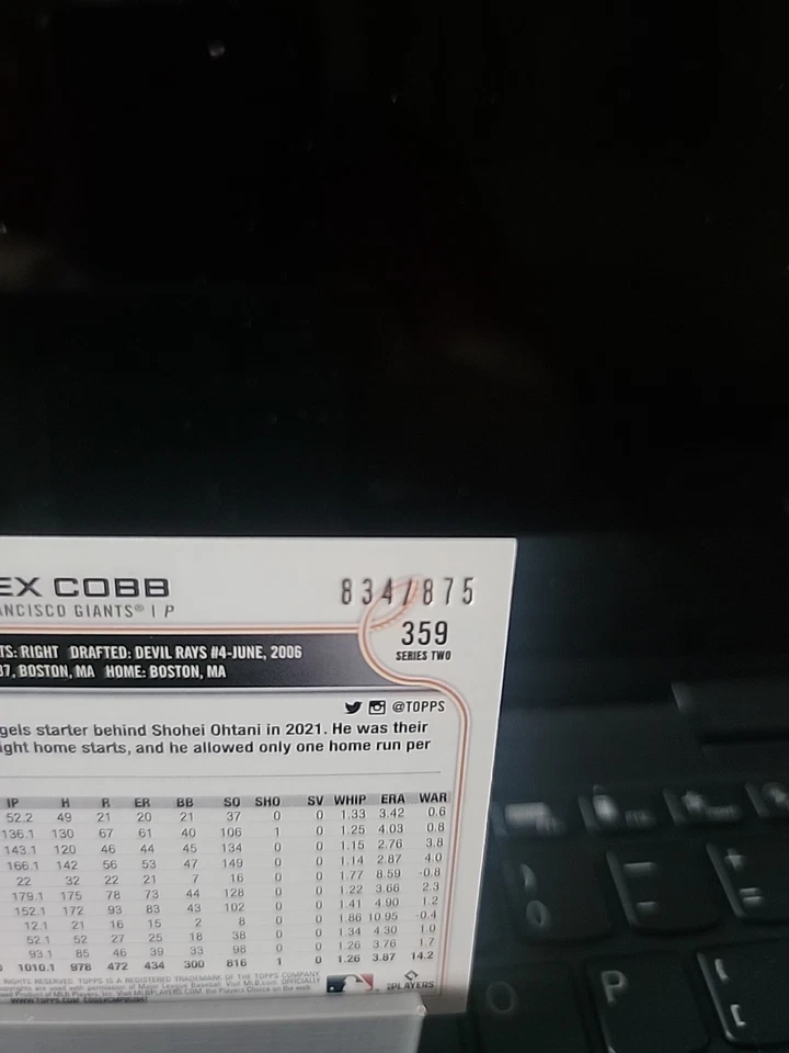 2022 Topps Series 2 Alex Cobb Factory Set Sparkle Foilboard #/390 SP #359 - Image 2 of 2