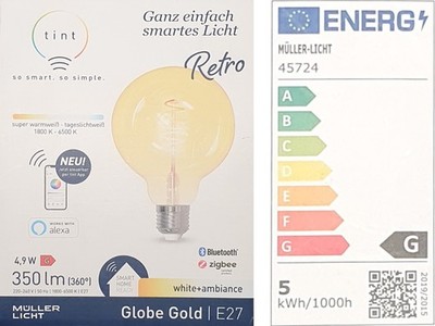 tint Müller Licht LED Retro Globe Gold 4,9W E27 white+amb alexa Zigbee Bluetooth