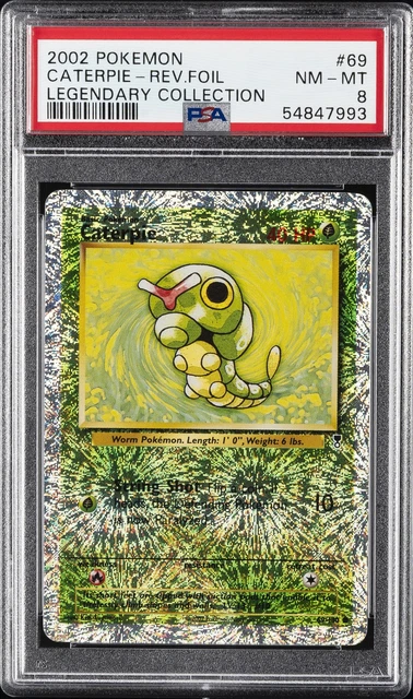 2002 POKEMON LEGENDARY COLLECTION #69 CATERPIE-REVERSE FOIL PSA 8