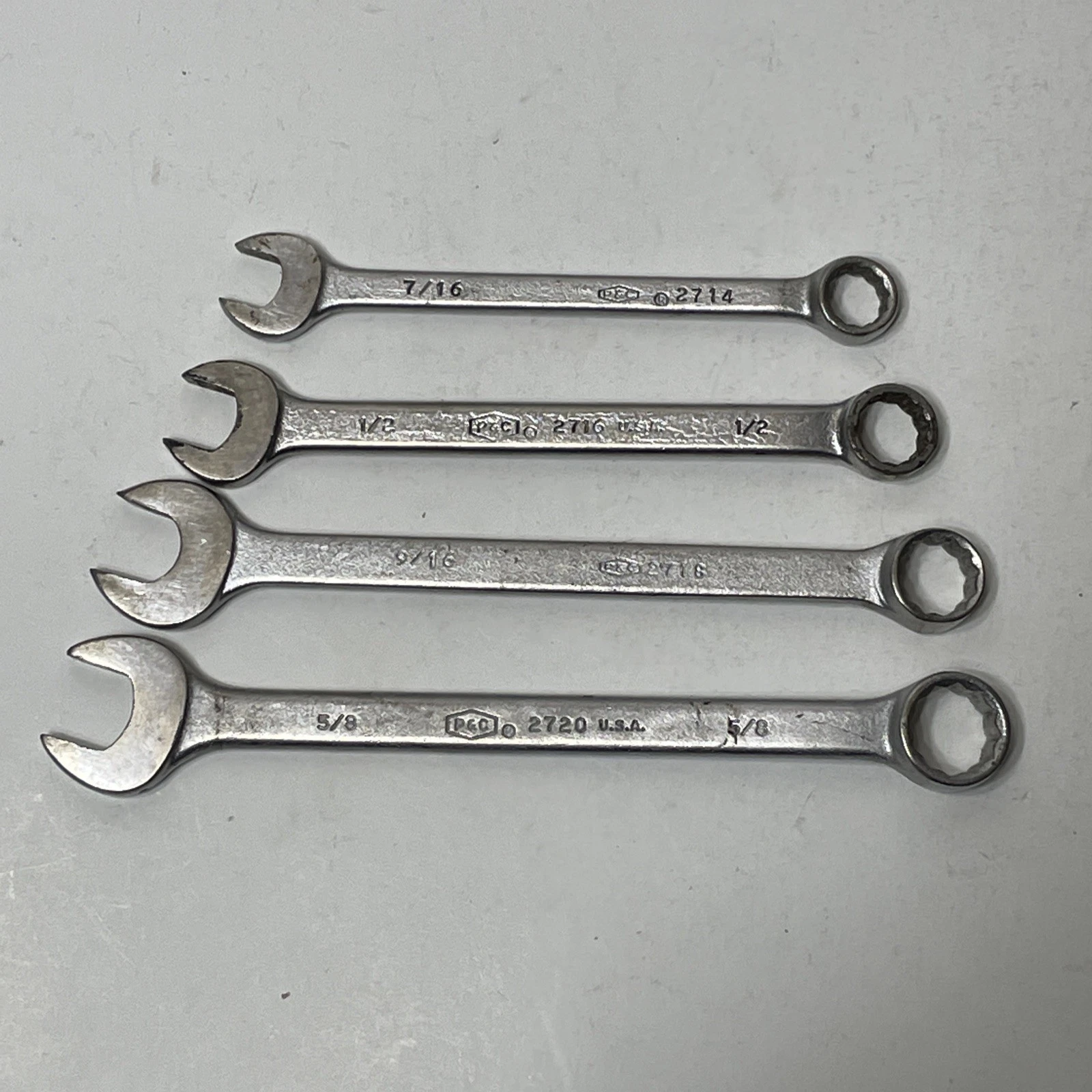 Lot Of 4 Vintage P&C Tool Wrenches USA Made VTG SAE Spanner 7/16 1/2 9/16 5/8