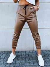 Damen Kunstlederhose Schwarz Wax Hose Lange Jogger Hosen Tapered DSTREET M-2XL