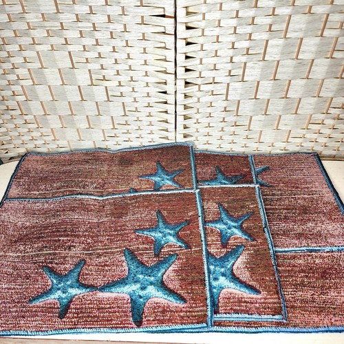 Vintage 6er Set Gobelin Tischsets Seesterne Meer Ozean Strand Muschel - Bild 6 von 6