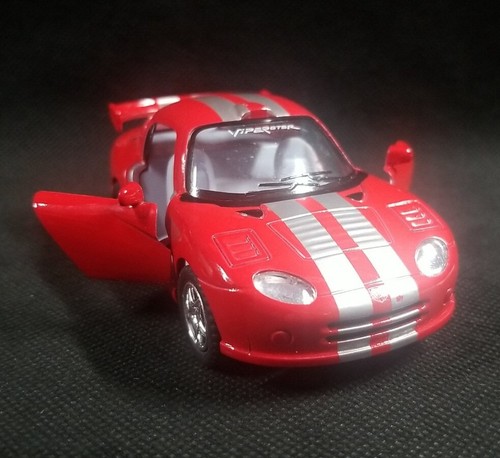 . Dodge Viper GTSR White 4" Inch Kinsfun Pull Back Car DOORS OPEN Red Deluxe