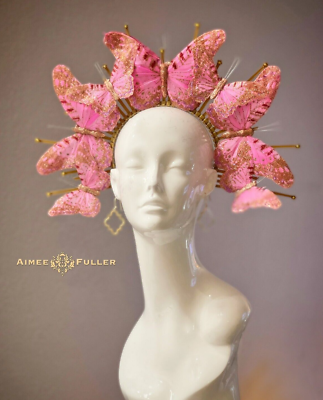 Aimee Fuller Butterfly Hat Pink Gold Kentucky Derby  display picture 1