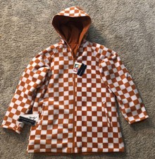 * Giorgio Morandi Orange Checkerboard Fleece Hooded Reversible Jacket Nwt - Sm