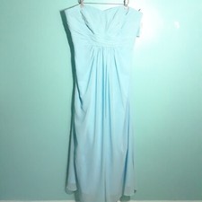 David's Bridal Strapless Maxi Dress, size 20, Chiffon Pleated Blue Bridesmaid