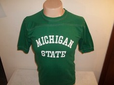 Vtg 1970's Soffe Michigan State Spartans T-SHIRT Fits S Green w/White Stitching