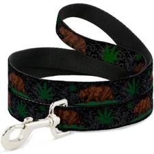 Dog Leash - Cali Bear Pot Leaf Black Gray Green
