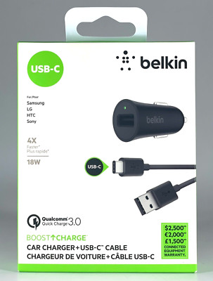 Belkin Fast Charge 18W Car Charger USB-C Cable For Apple iPhone 15 16 & Samsung