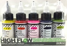 Golden High Flow Fluid Acrylic Paint Marker Set 5 x 30ml with 3 Refillable Pens