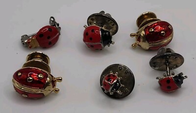 Vintage Ladybug Insect Pinback Lot Of 6 Red Enamel Collectible Pin 