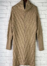 New Cotton/Acrylic BLEND CABLE KNIT SWEATER DRESS - CAMEL Brown S Small FATE