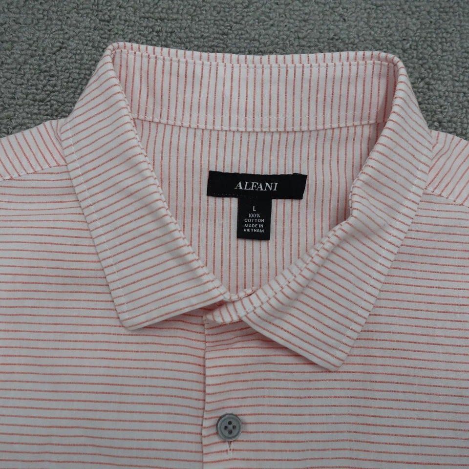Alfani Casual Button-Up Shirt Men's Size Large Pink Striped Long Sleeve Cotton  - Image 4 of 4
