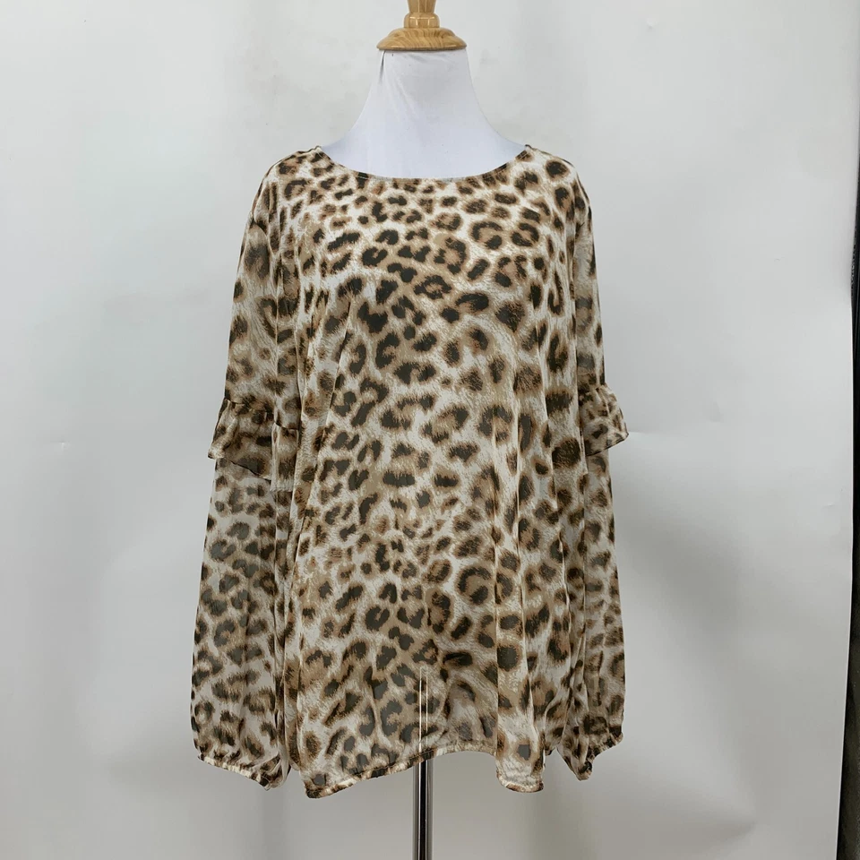 Wrangler Retro Blouse Womens XL Extra Large Cheetah Sheer Ruffle Tiered Sleeve Foto 2 de 4