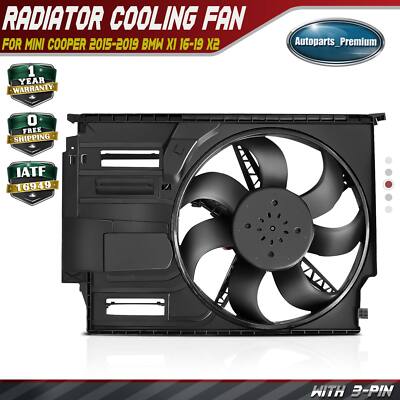 Single Radiator Fan w/ Shroud Assembly for Mini Cooper 2015-2019 BMW X1 16-19 X2
