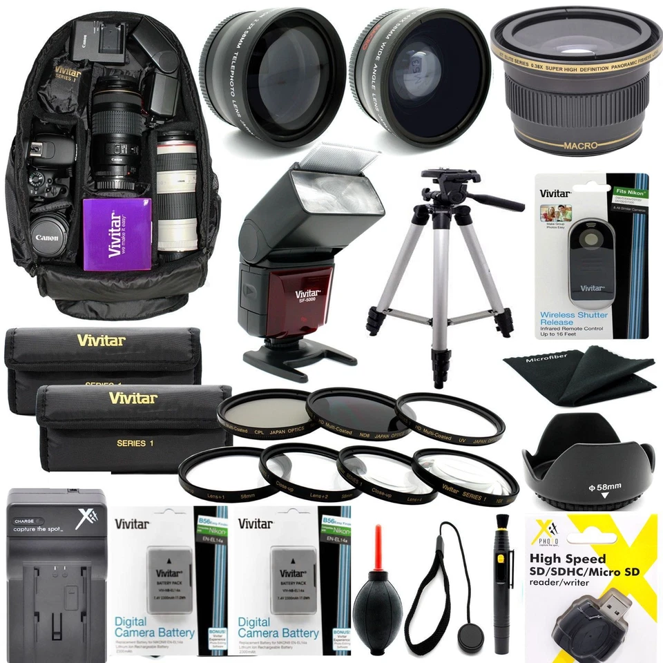 VIVITAR / XIT NIKON D7500 W16-80MM LENS COMPLETE 72MM HD8K ACCESSORY KIT FLASH/LENSES/BACKPACK