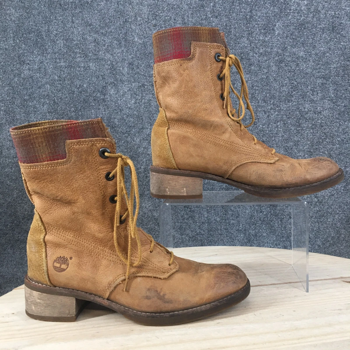Timberland Boots Womens 7 Combat Mid Lace Up A12IN Brown Leather