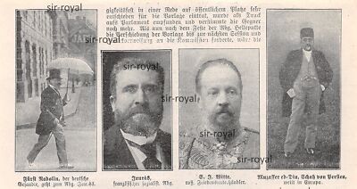 Hugo Fürst Radolin  Jean Jaures  Sergei J Witte  Mozaffar ad-Din - 1905 ~18x9cm