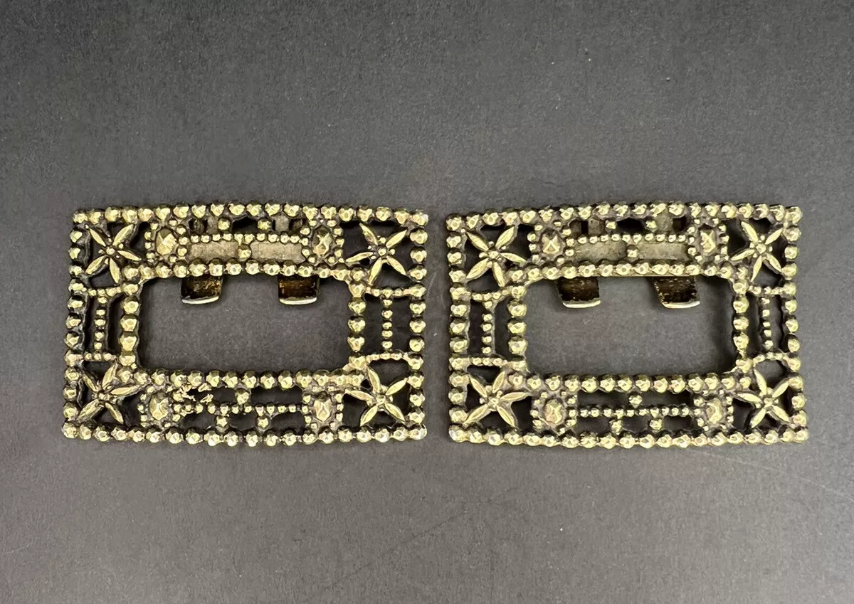 Vintage Shoe Clips Rectangle Chunky Ornate by TipToe Gold Tone