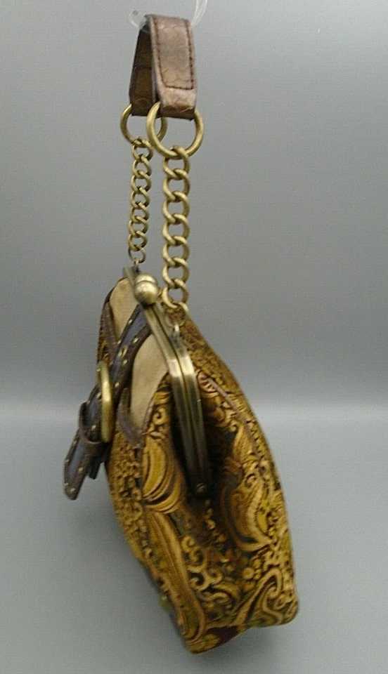 Bolso Bandolera Nine West Dorado y Marrón Tapiz Imitación Cuero Repujado Hebilla Foto 3 de 4